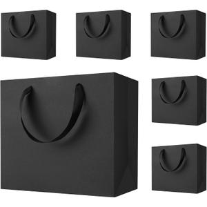 MOXARYSU Black Gift Bags With Handles: 12.5x4.5x11 Inch 6pcs Large Paper Gags Bulk For Party Shopping Birthday Wedding