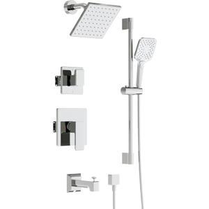 Shower System with Tub Spout - 6 Inches Rain Shower Heads with Handheld Spray Combo Set, Bathtub Shower Faucet Set with Slide Bar (Shower Valve and Diverter Included), Chrome