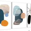 ouiytws Abstract Wall Art Set of 3 Mid Century Modern Geometric Canvas Prints, Minimalist Teal Orange Beige Artwork for Living Room, Bedroom, Office, Bathroom Wall DcorFrame 16x24in