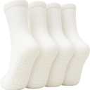BELINO Pilates Socks for Women with Non Slip Grippers  Crew Socks for Yoga, Barre, Gym, Workout, Hospital 4 Pairs (6, White)