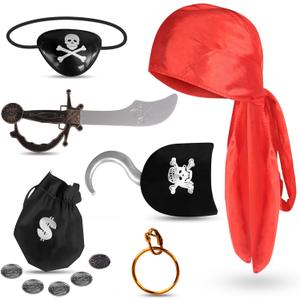 Pirate Costume for Kids 7PCS, Halloween Pirate Accessories Set for Boys Girls, Toddler Party Favors for Carnival Dress Up, Cosplay, Role Play Game