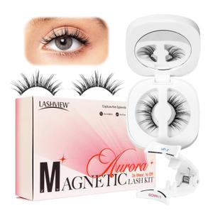 LASHVIEW Upgrade Magnetic Eyelashes with Applicator Soft Magnetic Eyelashes Natural Look Reusable No Glue Needed Easy to Wear and RemoveA29)