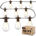 50FT LED Outdoor String Lights with 15 Shatterproof Edison Bulbs, 2700K Commercial Grade IP65 Waterproof Patio Lights, Heavy Duty Outside Hanging Lights for Backyard, Balcony, Garden, Porch