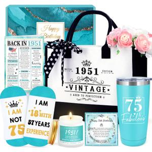 75th Birthday Gifts for Women Unique Gift for 75 Year Old Woman Cool 75 Year Old Birthday Gifts for Women 1951 Accessories for Woman Happy 75th Decorations Gift Ideas for Mom with Tumbler Tote Bag