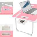 Laptop Bed Table, Laptop Desk for Bed, Foldable Laptop Bed Desk with USB Charge Port, Handle, Desktop Card Slot, Cup Slot, Side Drawer, Portable Laptop Table for Bed Eating Reading Working