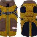 Small Dog Coats for Small Dogs Jackets Fleece Cotton Inner, Waterproof Reflective Dog Jacket with Harness and Zipper, Dog Winter Coats for Cold Weather Small Dogs Coat Winter Clothes (Green, S)