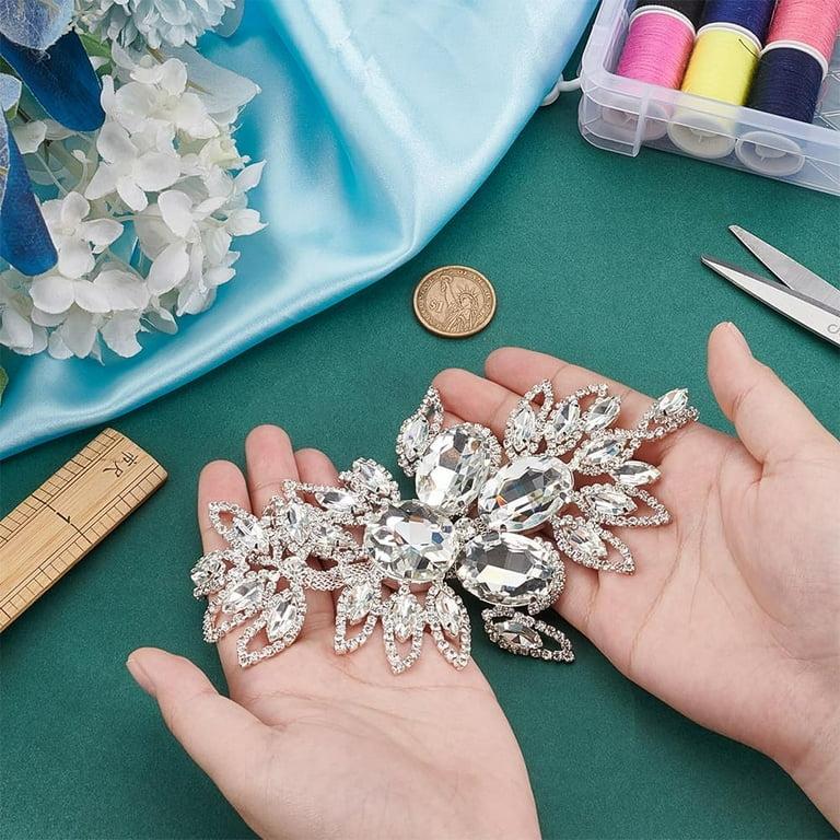 4 pcs Flower Crystal Rhinestone Appliques Iron/Sew on Rhinestone Appliques Flower Glass Rhinestone Patches Rhombus Diamond Appliques for Bridal Dress Headpiece Belt Costume Accessories