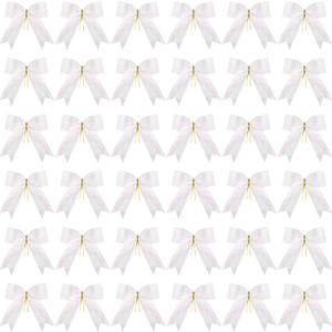 Sumind 36 Pieces White Christmas Tree Glitter Bows, 5 x 4 Inch Tie Ribbon Twist Tie Bows for Treat Bags Gift Wrapping Basket Wedding Birthday Valentine Christmas Tree Wreath Garland Decoration