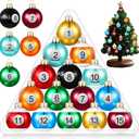 Soulchen 15 Piece Christmas Billiard Balls Ornaments 1.57" Plastic Pool Balls Small Christmas Tree Decoration Bulk Sports Collection Tiny Xmas Tree Hanging Ornament for Holiday Party Outdoor Indoor