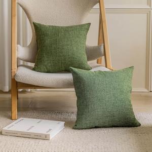 Home Brilliant Green Spring Pillow Covers 18x18 Set of 2 Lined Linen Throw Pillows for Couch Sofa Bedroom Living Room Decor, 18 x 18 Inch, Green