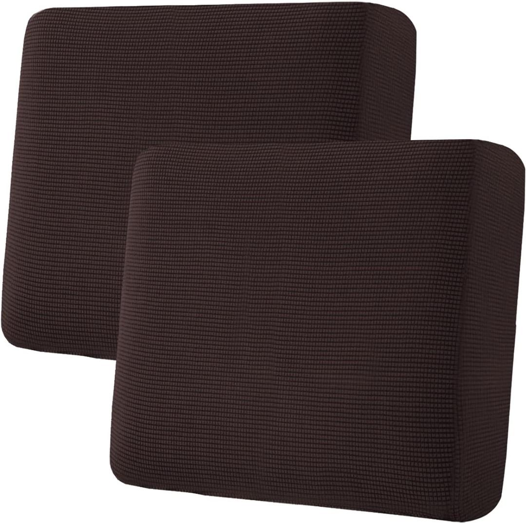 H.VERSAILTEX Super Stretch Individual Seat Cushion Covers - Thick Jacquard Textured Twill Fabric (2 Piece Large Sofa Cushion Covers, Chocolate)