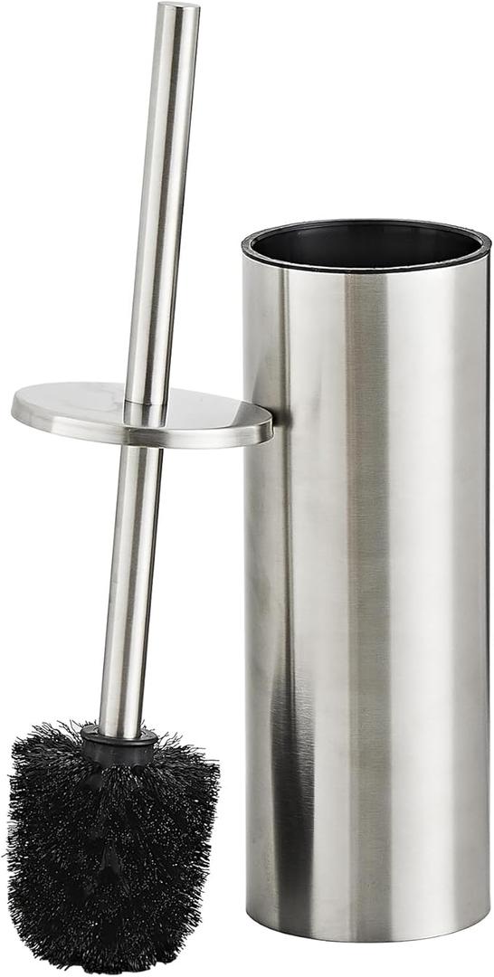 Brushed Nickel Toilet Brush and Holder Set, Toilet Brush for Bathroom, Heavy Duty Toilet Bowl Brush with Holder, Removable Inner Bowl and Splash Protection