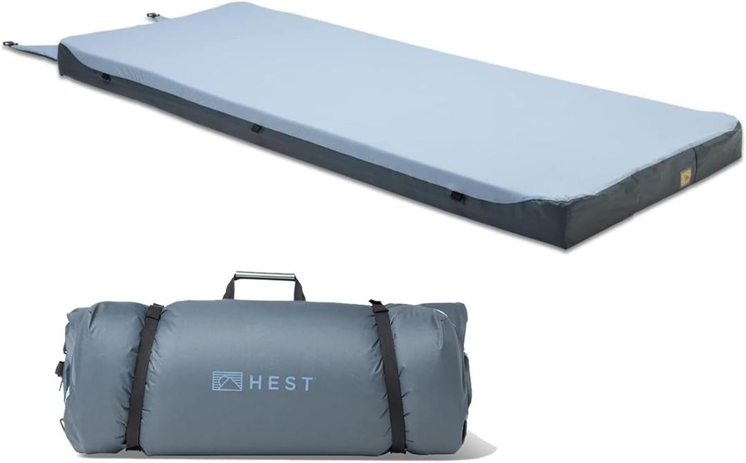 HEST Foamy Camping Mattress Pad - Memory Foam Portable Roll Up Sleeping Cot Mattress for All Adventures - Dual Layer Comfort & Support - No Pump Needed - Water-Resistant Design - Easy Carry Handle