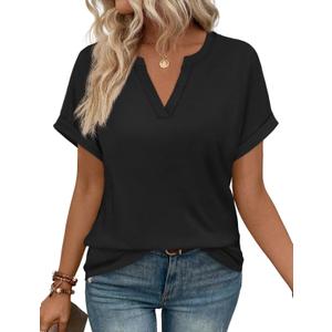 WIHOLL Womens Blouses Spring Tops Short Sleeve Shirts Dressy Casual Summer Vacation Fashion Clothing 2026 (Black, L)