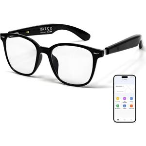 Ai Smart Glasses for Men&Women|Real-Time Translation|Hall-Effect Sensing|UV Protection Bluetooth Sunglasses|Travel/Drive/Busniess/Daily(Black Frame Transparent Lens)