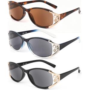 JM Full Lens Reading Sunglasses for Women, Vintage Oval Reader Sunglasses with UV400 Protection 3 Pack