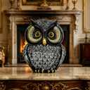 Owl Statue Home Decor, Small Figurines for Shelves, Office, Living Room, Decorative Gift for Owl Lovers (Sliver)