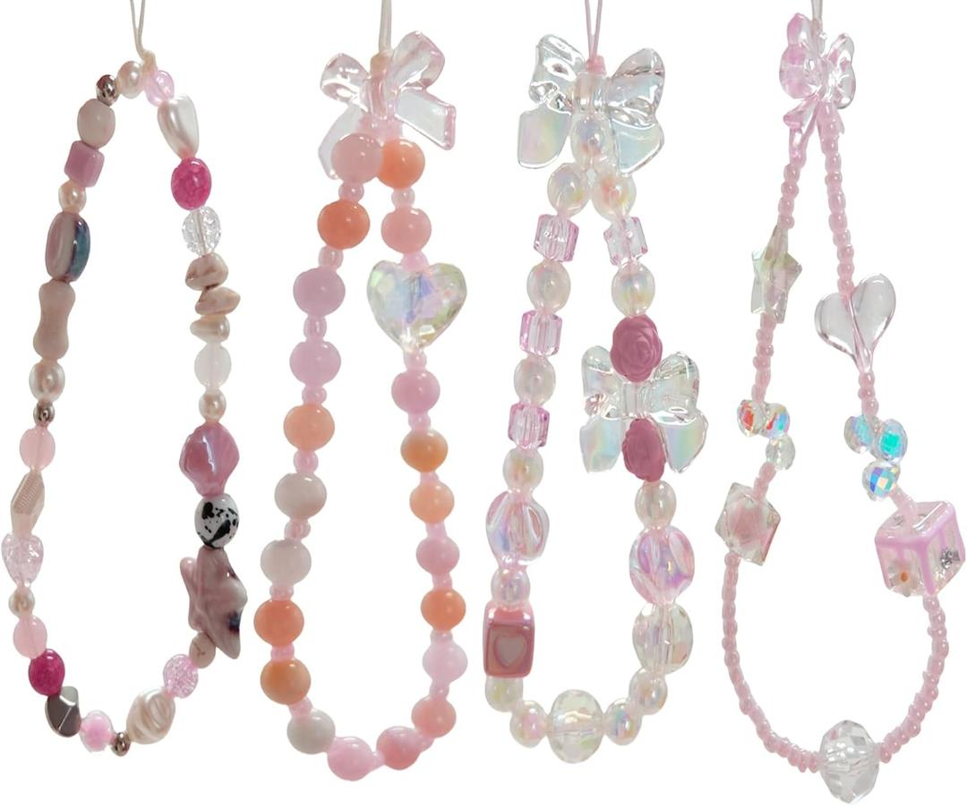 Tomolucky Direct 4Pcs Cute Phone Charms Beaded Camera Lanyard Wrist Bracelet Strap Aesthetic Cell Keychain for Airpods Wallet