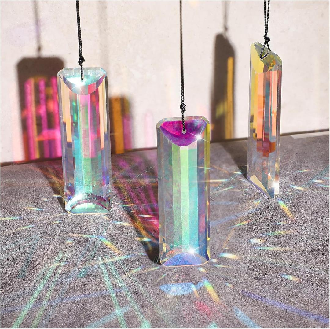 3Pcs Crystal Sun Catcher Prisms, Large Sun Catchers Indoor Window with 10M, Rainbow Maker for Windows, Room, Chandelier, Garden Home Decor
