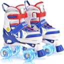 SULIFEEL Rainbow Unicorn 4 Size Adjustable Light up Roller Skates for Girls Boys for Kids (Large - Youth, G Space Blue)