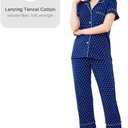 Women's Pajamas Sets 2 Piece Womens Short Sleeve Capri Pants Pajama Sets Tencel Rayon Cotton Pj Sets S-3XL (Navy Polka Dot)