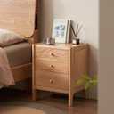 100% Solid Oak Nightstand with 3 Drawers No-Assembly | Mid century modern, Natural grain, Durable long term use,Night Stand for Bedroom, Small Bedside Table for Low Bed