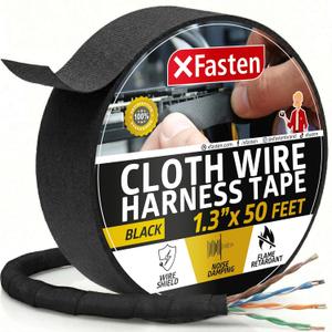 2 x XFasten Wire Harness Tape, 1.3-Inch x 50-Foot, High Temp Wiring Loom Harness, Self-Adhesive Felt Cloth Electrical Tape for Automotive Engines, Noise Dampening, and Cable Protection