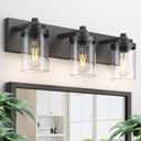 Bathroom Vanity Light, 3-Light Modern Black Vanity Light Fixtures with Clear Glass Shade, 22in Matte Black Bathroom Light Fixtures Over Mirror, Rustic Restroom Lighting Fixtures