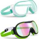 Aegend 2 Pack Swim goggles for Kids 3-15, Anti-Fog Anti-UV Wide Vision Waterproof, No leak Swimming goggles for Boys Girls (Black-green & Light Green)