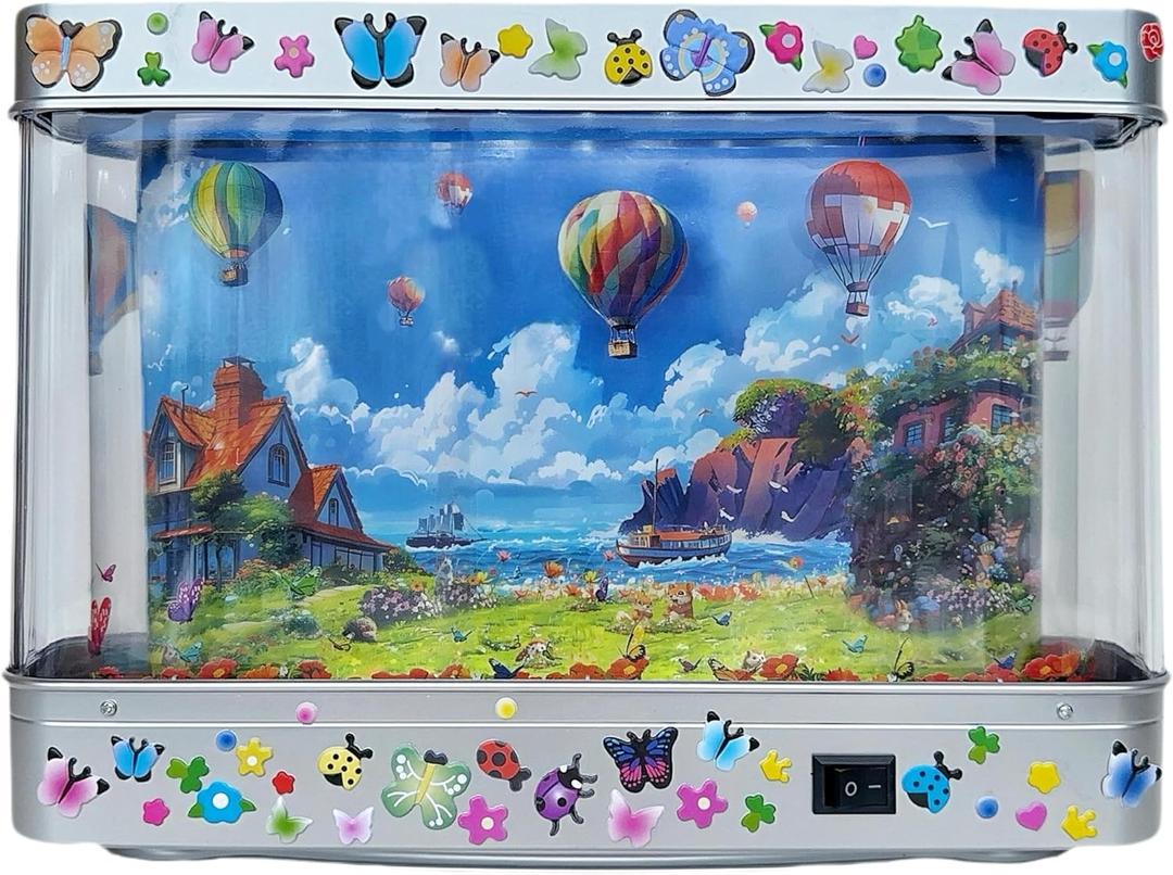 Aquarium Night Light with Rotating Castle Scene - Moving Picture Projection, White Mood Light for Bedroom/Office Decor, Unique Gift Idea