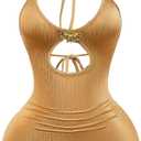 Milumia Women's Metallic Cut Out Halter Mini Dress Sleeveless Backless Party Bodycon Short Dresses (Gold, Large)