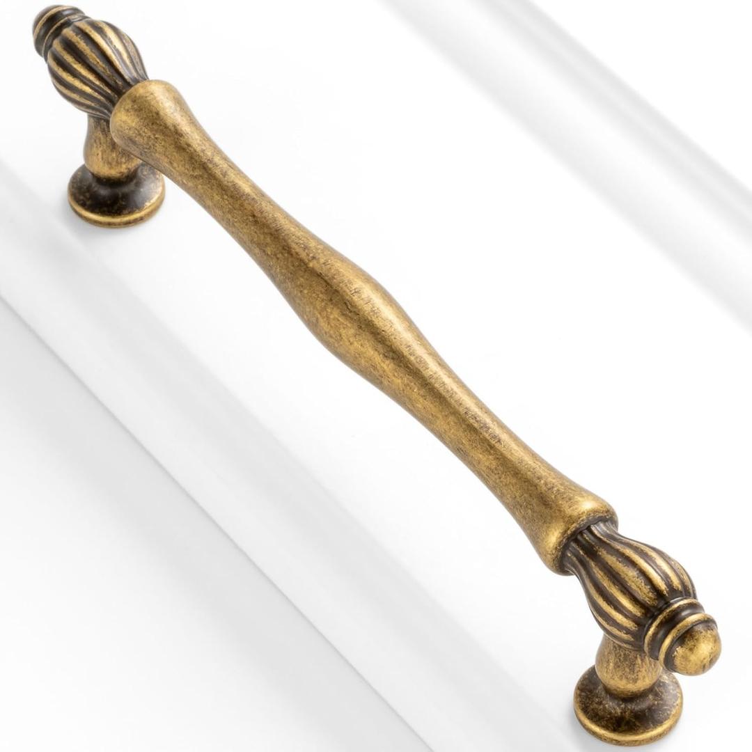 Antique Brass French Style Classical Pulls, Kitchen Cabinet Handles, Pack of 9 | Solid Furniture Hardware for Cupboard Door Dresser Drawer Bathroom Vanity 2510