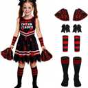 Halloween Cheerleader Costume for Girls, Zombie Cheerleader Costumes Scary Bloody Fear Cheer Leader Outfit for Kids (7-8Y)