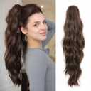 Curly Ponytail Extension for Women 22'' Synthetic Heat Resistant Clip On Ponytails with Claw Clip Fluffy Long Hair Pieces Layered Ponytail Clips Extensions Party Daily Use (Brown, 6OZ)