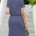 levaca Womens Summer Casual Dress Belly Drawstring Beach Coverup Short Sleeve 2025 Outfit Midi Sundress with Pockets (L)