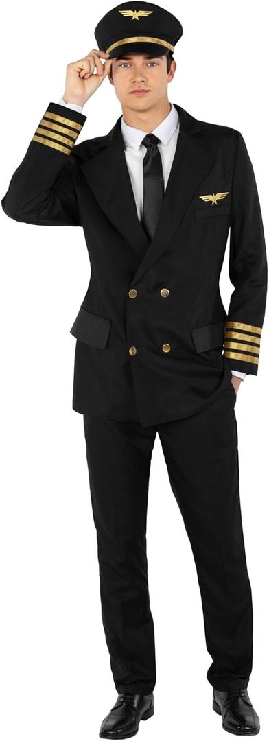 Morph Men's Pilot Costume Men Airplane Outfit Adult Airline Halloween Costumes for Men Pilot Uniform Suit (Large)