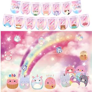 Partymelon Cute Animals Birthday Decorations Kids Party Supplies with Background and Happy Birthday Banner