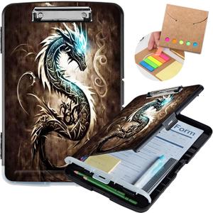 Clipboard with Storage,Heavy Duty Plastic Storage Clipboard with Low Profile Clip,Teacher Must Haves,Office Supplies,Dragon