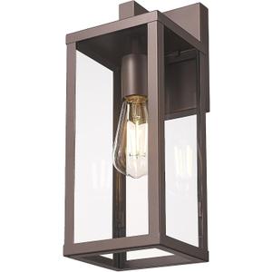 Outdoor Wall Light with Clear Glass, Anti-Rust Exterior Wall Sconce, Weather Resistant Outdoor Lantern, Exterior Lighting for Porch, Patio, Garage, Entryway (Oil-Rubbed Bronze, 15.5"Height-1 Pack)