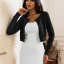 Women's Cropped Cardigan Sweaters Crew Neck Button Down Open Front Knit Bolero Shrugs (Black, S)