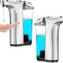 Automatic Soap Dispenser Touchless 17oz/500ml, Set of 2 Pack Liquid Soap Dispenser, Battery Countertop Dispensers with 5 Adjustable Levels, Bathroom Lotion Dispensers over Sink, Silvery