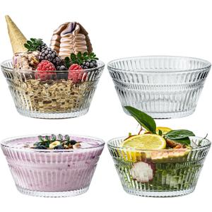 Vintage Glass Dessert Bowls, 11oz Sundae ice cream Bowl, Thickened Lead-Free Glass Bowls for Ice Cream, Fruit, Yogurt, Oat, Pudding, Appetizers & Party Snacks (4)