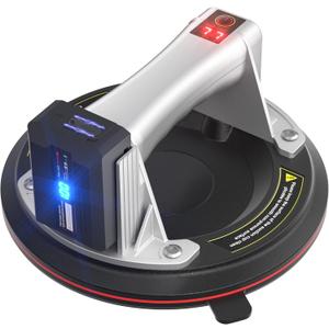 Electric Vacuum Suction Cup Lifter 8"-600lbs Max Load-Digital Display Suction Cups-Monitor-Auto Start Pump-Detachable Battery. Glass, Granite, Tile, Metal, Windshield Suction Cup Handles Tool. (Metallic Gray Red)