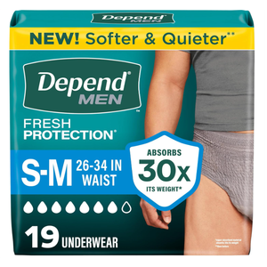 Depend Fresh Protection Adult Diapers, Incontinence Underwear for Men, Disposable, Maximum, Small/Medium, Grey, 19 Count