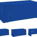 HAORUI Open Back Table Skirts, 4Pack Rectangle Wrinkle Resistant Table Clothes, Ruffles Elastic Table Cover for Banquets, Weddings, Parties (6ft Royal Blue)
