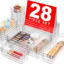 A-LuGei Drawer Organizer, Bathroom Organizers and Storage, Makeup organizer, Desk drawer organizer, Storage Bins for Kitchen Office Bedroom Vanity Jewelry Pantry Garage, 4Size, Clear