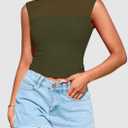 PRETTYGARDEN Women's Summer Sheer Mesh Tank Tops 2025 Trendy Casual Sleeveless Mock Neck Ruched Slim Fitted Going Out Shirts (X-Large, Army Green)