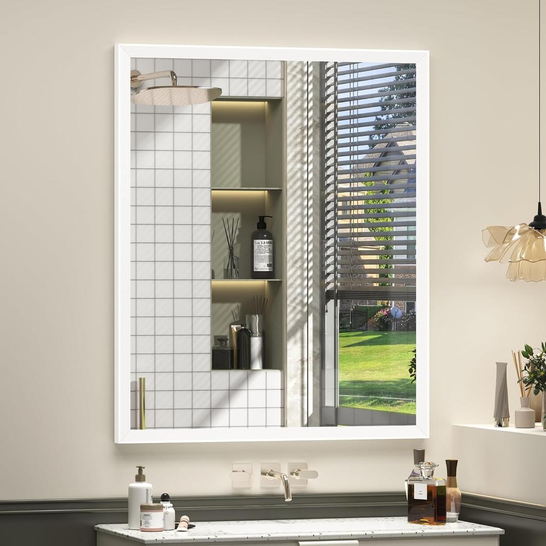 White Framed Bathroom Mirror 20x24, White Vanity Mirrors for Wall