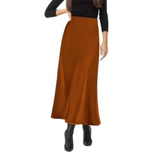 Amy Babe Women's Satin Silky High Waist Maxi Skirt Elegant Elastic Waistband A Line Long Skirts S