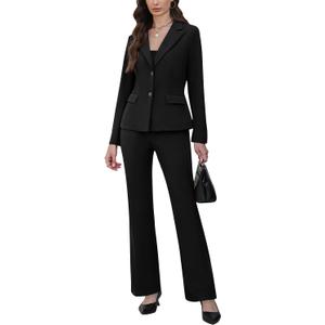Agenlulu Women's 2 Piece Suits Business Casual Long Sleeve Solid Outfits Blazer with Straight Leg Pants Office Work Sets XS